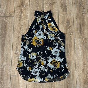 NWOT WHBM Black Yellow Gold & White Floral Halter Neck Top Size 0